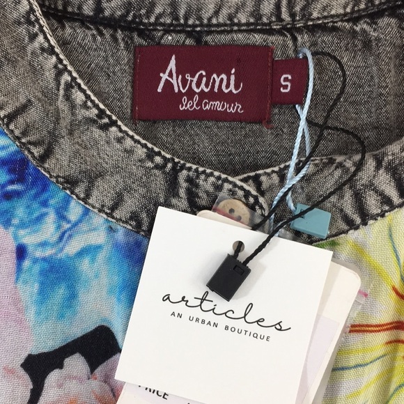 Avanie Blouse Womens Small Gray Feeling Flirty Combo Floral Denim‎ Lace Boho - Picture 9 of 14